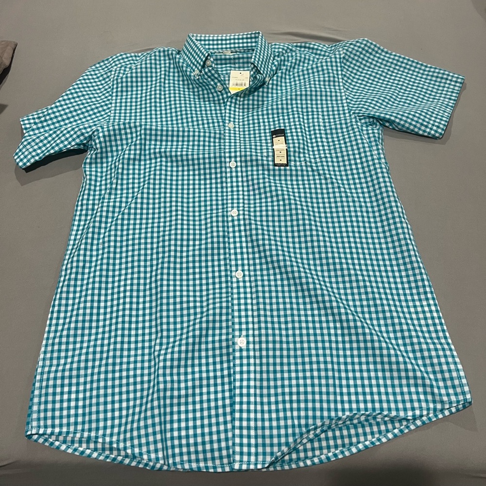 Haggar Men's Aqua Checkered Button Down Shirt